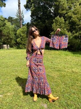 Vintage 1970s 3 piece psychedelic maxi skirt set